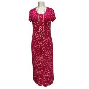Soma Dress Womens Small Pink White Heart Print Crew Neck Short Sleeve Side Slit